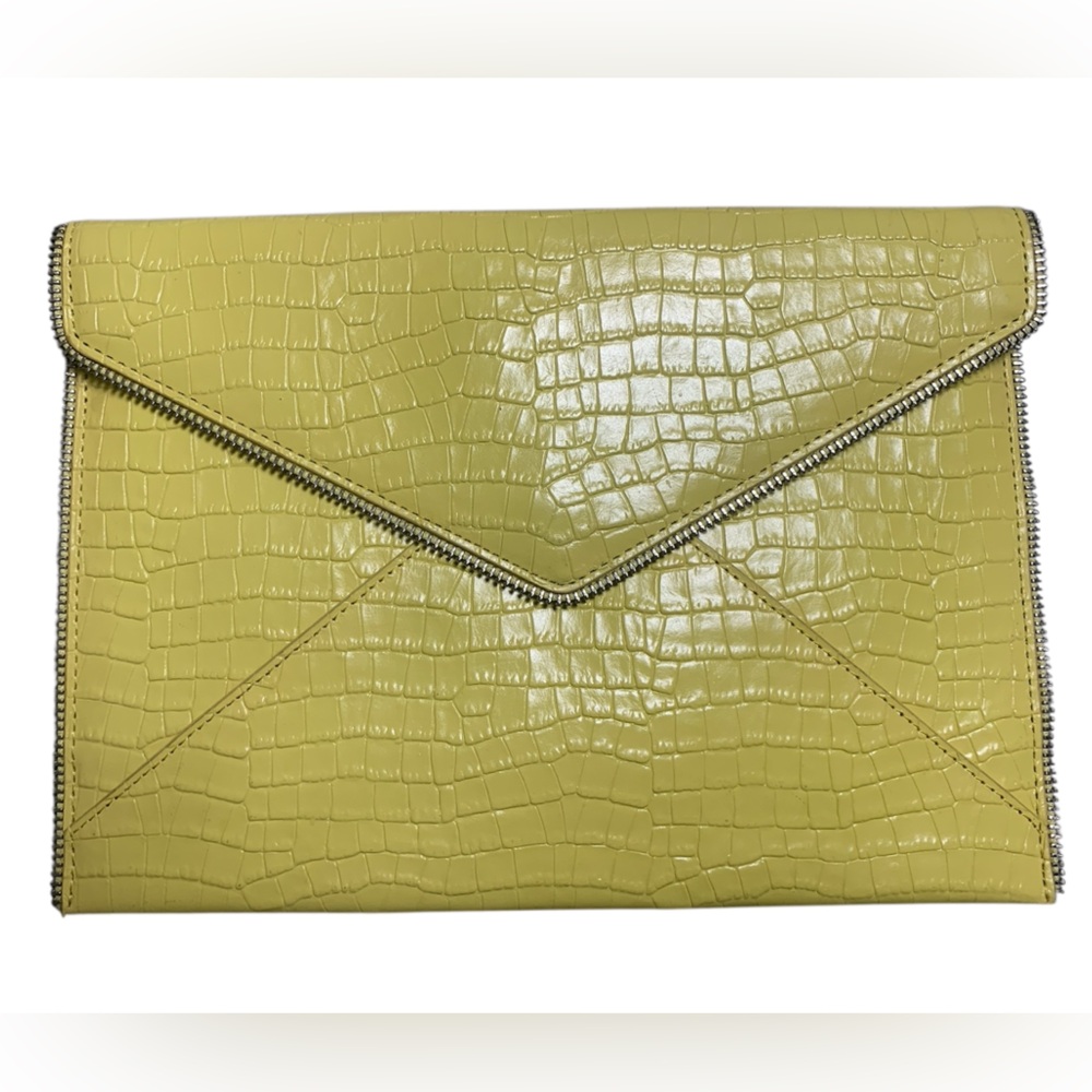 Rebecca Minkoff Leo Yellow Croc Embossed‎ Leather Envelope Clutch Bag